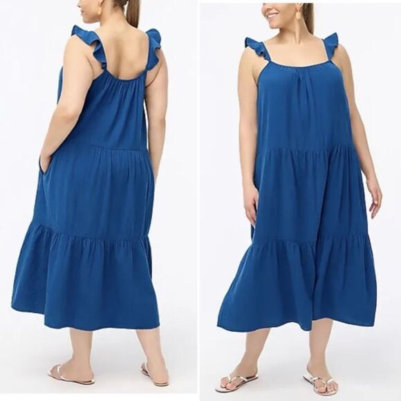 NWT J. Crew Ruffle Strap Gauze Tiered Maxi Dress Teal Blue Size XXL NEW Relaxed - Picture 15 of 15